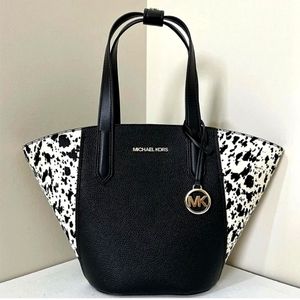 New Michael Kors Portia Small Tote Leather and Real haircalf Black Multi